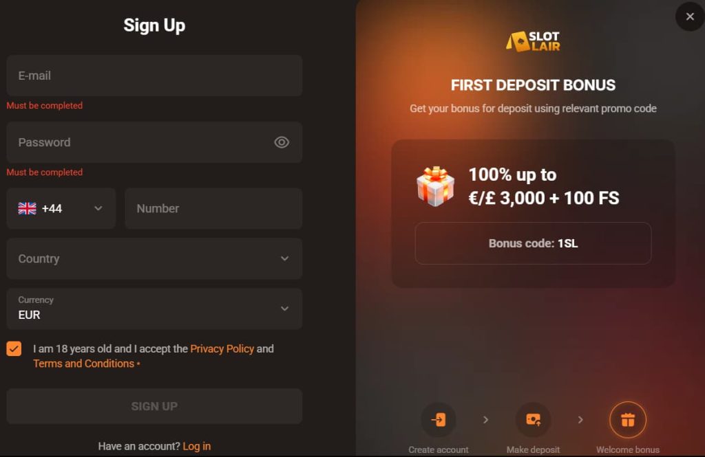 slotlair sign up